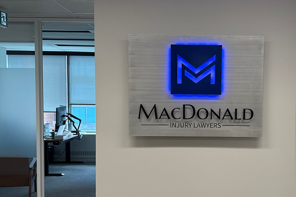 MacDonald Injury Lawyers custom office lobby sign